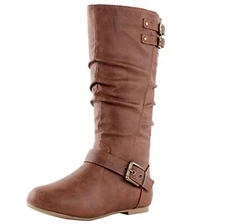 Top Moda Women’s Slouchy Mid-Calf Flat Boots Buckle Detail Casual Comfort Shoes