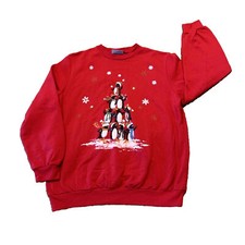Vtg Blair Christmas Sweatshirt Sweater Penguins Winter Women s Large Red Holiday