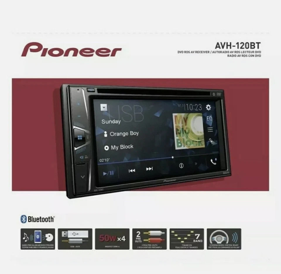 New Pioneer AVH120BT 6.2 in Double Din Bluetooth Receiver Stereo DVD CD USB AUX - Image 3 of 4