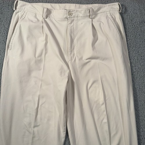 Nike Golf Pants Men 38x32 Beige Pleated Stretch Performance Chino Cuffed Fit Dry - Picture 2 of 21