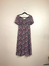 VTG Womens Floral Cross Back Maxi Dress 4 Pink 90s Cottagecore Prairie Hippie