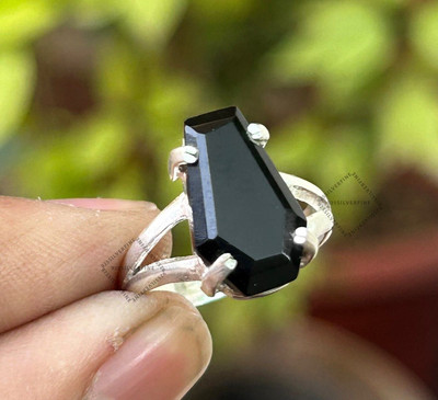 Black Onyx Coffin Ring 925 Sterling Silver Handmade Black Gemstone Ring for Her