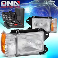 FOR 1987-1991 FORD F150 F250 F350 BRONCO CHROME AMBER SIDE HEADLIGHT LAMPS+TOOLS