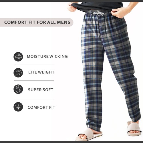 New Men's Pyjama Bottoms Rich Cotton Woven Check Lounge Assorted Pants Nightwear - Picture 8 of 91