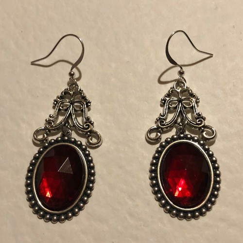 ELEGANTE JUEGO DE COLLAR PL PRINCESA GRACE FILIGRANA ESTILO VICTORIANO ROJO PLATA PGS - Imagen 7 de 9