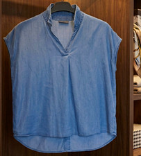C&A Damen Bluse Gr M Blau unifarben Kragen Kn...
