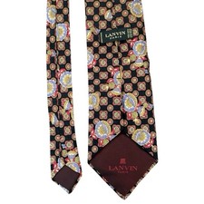 Lanvin Mens Tie Geometric Gold/ Black/Red Silk 3 5/8" W x 55" L 