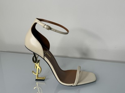 $1,290 Saint Laurent OPYUM YSL Ankle Strap Sandal Heel Real Beige Sz 39.5 EU