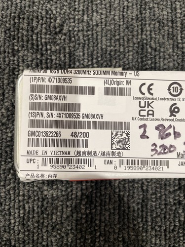 Lenovo Thinkpad 16GB DDR4-3200 SoDIMM Memory Gen 2 Module 4X71D09535 - Picture 2 of 5