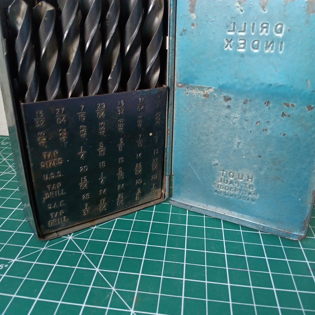 Vintage Huot St. Paul Drill Index 60 Drill 28 Bits Set Missing 5/16