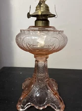 B&P Lamp Princess Feather Pattern, Kerosene Lamp With Pink  Glass Font