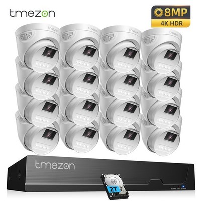 TMEZON 8CH 8MP 4K POE Überwachungskamera Set Mit Audio Farbnachtsicht 16CH NVR