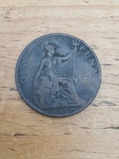 1899 Victoria One Penny Coin. Veiled Head.