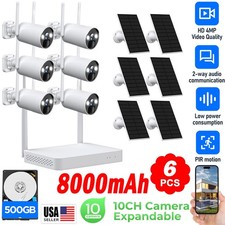 Solar Powered Wireless Security Camera System 6PCS Wire-Free Camera  NVR 500GB