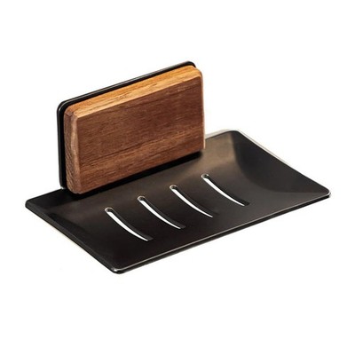 Wall-Mounted Walnut Soap Dish: No Drilling, Natural Wood, Stylish & Functional!