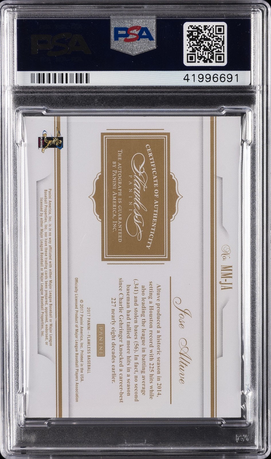 2017 PANINI FLAWLESS MEMORABLE MARKS RUBY #MM-JA JOSE ALTUVE PSA 10 AUTO view 2