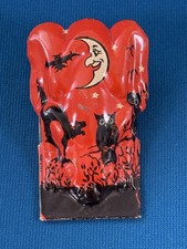 VTG Halloween Tin Litho Clicker Noisemaker Black Cat Owl Moon MCM USA Made