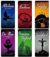 6 Pcs Easter Church Banners for Sanctuary 6 x 3 ft Church Banners with Scripture