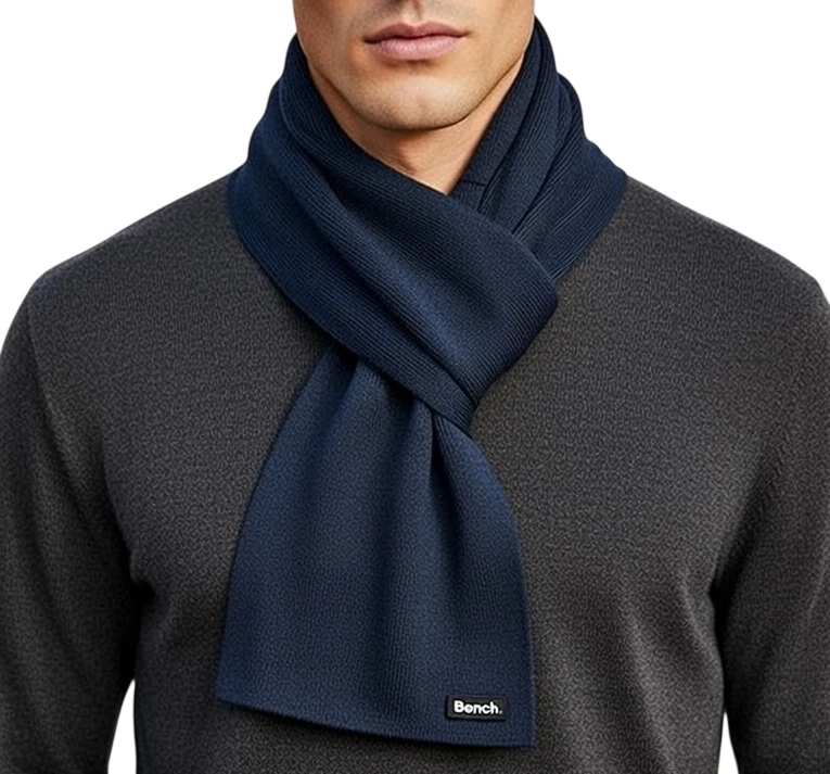 BENCH | Mens Womens Unisex Navy Blue Solid Knit Wide Winter Scarf | One Size