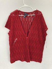 Jones New York Cardigan Sweater Women 3X Red Open Knit Cotton Vneck 1 Button NWT