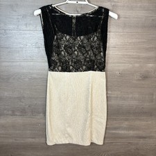 Forever 21 Women’s Size Large Sleeveless Lace Sheath Dress Black Gold Shimmer