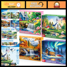 4 Pack 500 Piece Adult Puzzles - Scenic Nature House Jigsaw Set for Relaxation