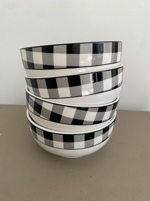 Set of 4 GODINGER Black Buffalo Check Cereal/Soup Bowls Porcelain (Brand New) 