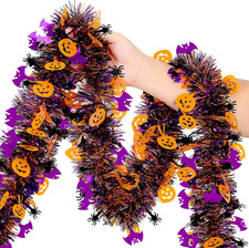 Halloween Garland Decorations,50Ft Glitter Tinsel Pumpkin Bats Spider Garland De