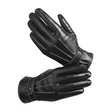 Guantes de invierno negros para hombre otoño a prueba de viento guantes cálidos ajustables cuero PU