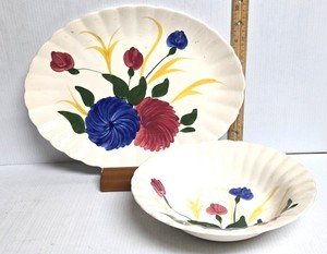 BLUE RIDGE SOUTHERN POTTERIES CRYSANTHEMUM 13" OVAL PLATTER & 9" VEGETABLE BOWL