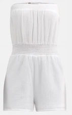 NWT No Boundaries Strapless Guazy Cotton Smocked Waist Romper Size XL White