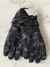 Falls Creek 3M Thinsulate Boys Ski Gloves 8-18Y Black Gray Camo New NWT
