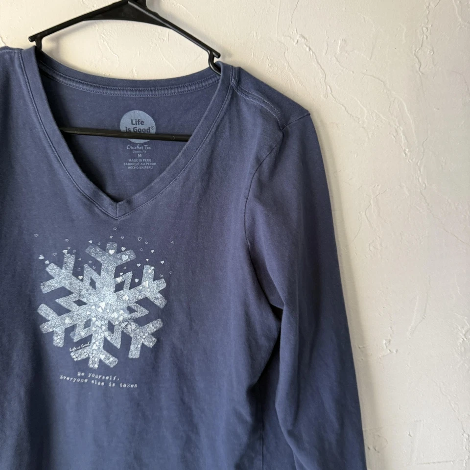 Camisa Life Is Good Exterior M Azul Copo de Nieve Invierno Cotización Manga Larga Gráfico Foto 2 de 4