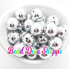 20mm - SILVER - Shiny Beads - Bubblegum - Round Acrylic Beads for Diy and