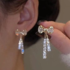 Gold Bow Stud Earrings for Women Dainty Rhinestone Fashion Jewelry Gift