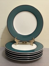 6pcs Homer Laughlin China Seville Dinner Chop Plates 12.5” Dark Green/Ivory