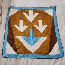 Vintage Scarf By Vera 100 Silk Hand Rolled Brown Blue Print 23x23 Square Japan