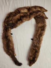 Vintage Authentic 4-Full Body Mink Fur Stole Wrap Scarf Brown Fur 60in Priority