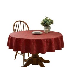 Broder Heavy Duty Flannel Backed Red Moire PEVA Vinyl Tablecloth, 60 Inch Rou...