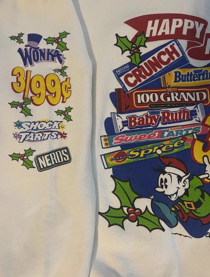 Sudadera Promocional Nestlé Caramelo Años 90 Rara XXL Elfo Anuncio Vacacional Gráfico De Colección Foto 4 de 4