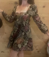 Love The Label Floral Tapestry Puff Sleeve Mini Dress – Size Small – NWT