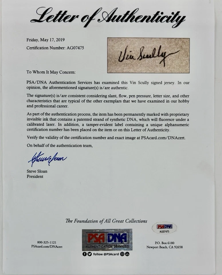 VIN SCULLY AUTOGRAPH SIGNED BROOKLYN DODGERS #32 SANDY KOUFAX JERSEY COA PSA/DNA - Image 4 of 4