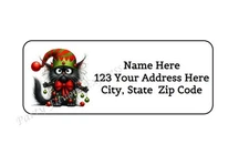 30 BLACK CHRISTMAS CAT PERSONALIZED RETURN ADDRESS LABELS 1 in X 2.625 in