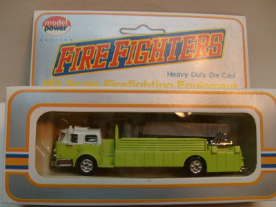 MADE IN HK MODEL POWER HO AERIAL TOWER BUCKET FIRE TRUCK LIME GREEN NEW IN BOX