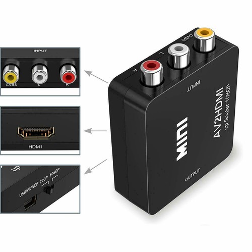 RCA AV to HDMI HD Converter Adapter Composite 3RCA CVBS Audio Video Wii NES/SNES
