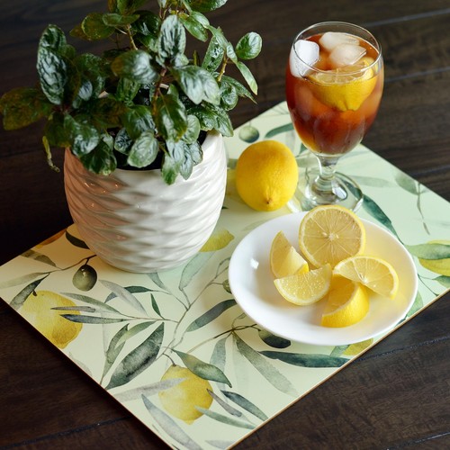 Citrus Garden Placemats Set of 4 Yellow Lemons Pale Green Background Cork Bac... - Picture 8 of 9