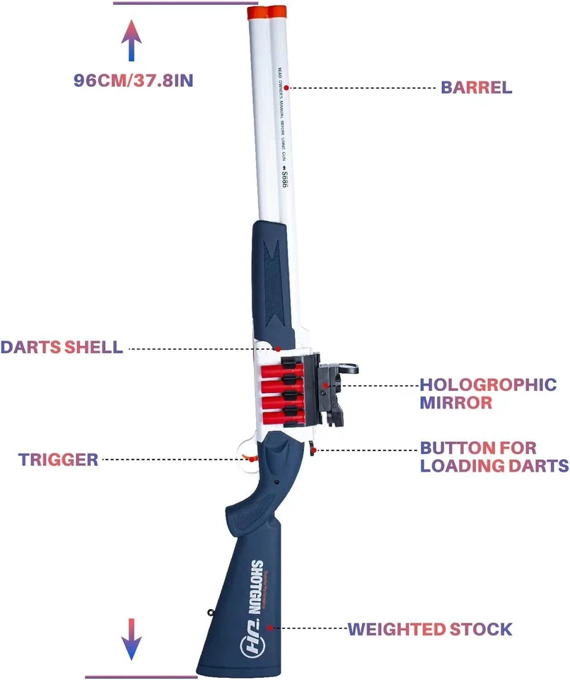 Double Barrel 98cm Toy Shot Gun Shell Ejection Foam Bullet Outdoor Play gift - image 3 of 4