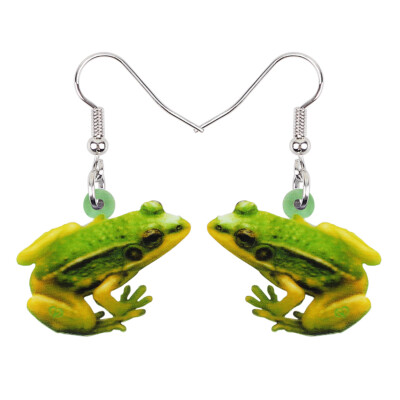 Acrylic Green Tree Frog Earrings Dangle Drop Animals Jewelry