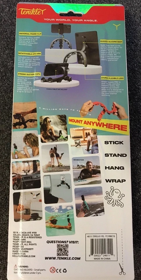 NUEVO Tenikle Pro Trípode Flexible Flexible Ventosa Cámara y Teléfono Montaje Amarillo Foto 2 de 4