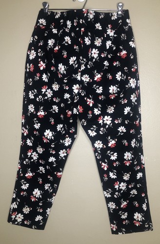 Pantalones Jessica London Florales 14W Tobillo Ajustados Negro Rojo Blanco Pull-On Elastizados - Imagen 3 de 6